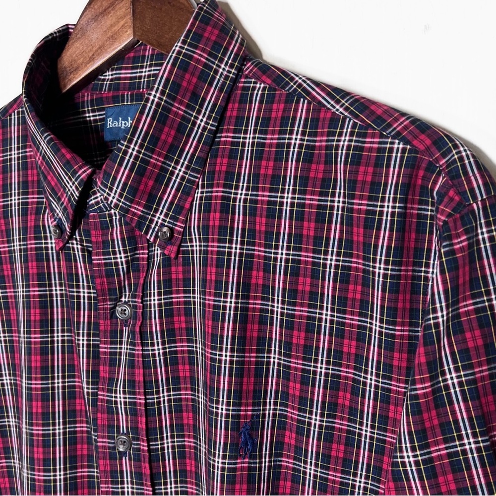 Polo Mens Black Red Multicolor Plaid Long Sleeve Buttondown Shirt Large
